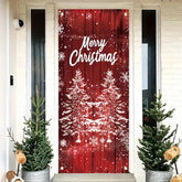 Merry Christmas Door Cover Banner 35X71 Inch Winter Holiday Red Wood Wall Backdrop Snowflake Tree Door Cover Seasonal Front Porch Hanging Welcome Sign For Xmas Decorations