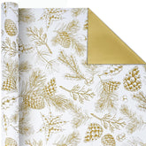Reversible Christmas Wrapping Paper - 17 Inch X 33 Feet (46.7 Sq. Ft. Ttl.) - Vintage Gold Holly Design Perfect For Xmas, Party, Holiday Gift Wrap
