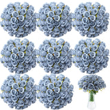 72 Heads Dusty Blue Artificial Rose Flowers 6 Bouquet Wedding Decoration Faux Flower Arrangement Bouquet With Stem Bridal Shower Gift Floral Centerpiece For Tables