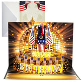 Birthday Card, Talking Donald President Greeting Cards With Real Voice Message & Light For Men And Women, Parents, Couples (Birthday -Golden Cake)