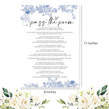 Pass The Poem Bridal Shower Game, Blue Floral Bridal Shower Cards, Wedding Party Game Cards For Guests, Something Blue Before I Do Decorations, Bridal Shower Ideas-Hlyxb04