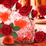 Artificial Flower Dark Red Rose 25Pcs Real Looking Fake Roses W/Stem For Diy Wedding Bouquets Centerpieces Arrangements Party Baby Shower Valentines Day Christmas Tree Decorations