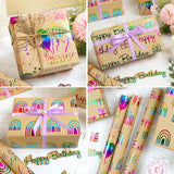 Birthday Wrapping Paper Roll, 3 Rolls Colorful Metallic Gold Foil Gift Wrapping Paper, Happy Birthday Rainbow Balloon Kraft Gift Wrapping Paper For Birthday Party Baby Shower, 17×118 Inch Per Roll