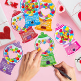 48 Set Valentines Day Gumball Machine Candy Holder Greeting Card, Funny Exchange Card Bulk With Treat Bag For Kids Classroom Activities, Diy Exchange Gift For Boy Girl Valentines Party Favors