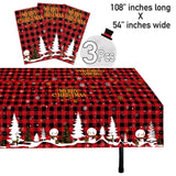 Christmas Plastic Tablecloth | 3 Pcs Pack (54” Inch Wide X 108” Inch Long) | Xmas Rectangular Table Cover | Snowman, Merry Christmas Table Decoration | Christmas Party Decorations Tablecover