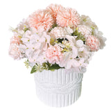 Artificial Flower Arrangements With Polyresin Vase 11’’ Height, Champagne Silk Hydrangea Flower Combination In White Plant Pot Table Centerpieces For Home Decoration