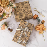 Wedding Kraft Wrapping Paper Floral Vintage Style Paper Perfect For Bridal Shower Women Girls Anniversary Birthday With Black Pattern- 17Inch X 394Inch(33Feet)
