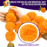 6 Pcs 5 Feet Long Strands Marigold Flowers Garland With Bell Indian Wedding Decoration Artificial Decorations For Altar Faux Flower For Diwali, Pooja, Bush Floral Party (Orange)