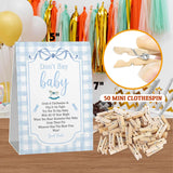 Baby Blue Boy Baby Shower Games, Don'T Say Baby Game For Baby Shower (One Sign With 50 Mini Clothespins),Blue Gingham Theme Baby Shower Decorations, Gender Reveal Game-Dsbb33