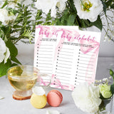 Baby Alphabet Game Cards For Baby Shower Games Activity, 30 Pink Bow Baby Shower Game Cards, Gender Reveal Party Games Supplies & Activities -P05