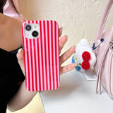 Cute Striped Phone Case Compatible With Iphone 16 Pro 6.3",Aesthetic Trendy Retro Stripe Pattern Chic Pretty Stylish Protective Girls Women Cover For Iphone 16Pro-Red Pink