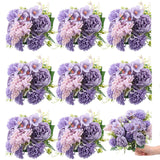 8 Pcs Artificial Flowers Bouquet Fake Silk Flowers Faux Bouquet Hydrangea Bouquets For Valentine'S Day Wedding Birthday Party Table Centerpieces Home Office Decoration(Purple,Peony)