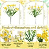 12 Pack Artificial Daffodils Fake Silk Narcissus Flowers Uv Resistant Indoor Outdoor Home Decor Realistic Yellow White Bouquet For Wedding Centerpiece