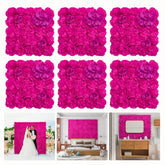 Flower Wall Backdrop 6 Piece Of 16.5X16.5 Inch Artificial Floral Wall Panel Faux Silk Rose Wall Decor Ideal For Wedding Celebrations, Festive Party Backdrops, And Home Decor-Barbie Pink