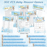 302 Pcs Bear Baby Shower Games Set 6 Games Include Baby Shower Word Scramble Word Search Predictions And Advice The Price Is Right Guess Mom Or Dad(Blue Bear)