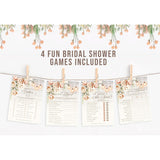 Rustic Wood And Floral Wedding Bridal Shower Games - Would She Rather, Guest Quest, He Said She Said, And Love Match - 25 Games Cards Per Game