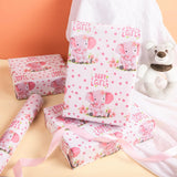 Reversible Baby Girl Wrapping Paper For Kids Girls - Pink Elephant Truck & Polka Dot - Cute Animals Patterns For Birthday Baby Shower New Baby Party Decoration (Pink, 17 Inch X 33 Feet)