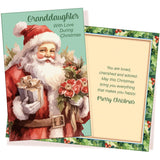 Granddaughter Christmas Card - Large Card Opens To 10" X 7.75" - Made In Chicago - Nostalgic Santa Claus With Gifts - Premium Envelope & Sturdy Mailer - A Classic 1017