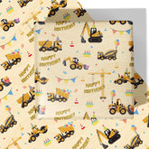 Construction Wrapping Paper For Boys – Yellow Mixer Truck Crane Balloon Gift Wrap For Birthday Party - 4 Folded Sheets 28 X 40 Inch, Easy To Store