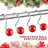 12 Pcs Christmas Ball Shower Curtain Hooks Ball Ornament Shower Christmas Curtain Rings Holiday Hooks Decorative Holiday Bathroom Accessories For Winter Bathroom Decoration(Red)