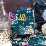 40Th Birthday Wrapping Paper For Women - Mini Roll - Flower Blooms Pattern With 40" Design Gift Wrap Paper For 40Th Birthday, Party And More - 17 Inches X 16.4 Feet, 40 Years Old