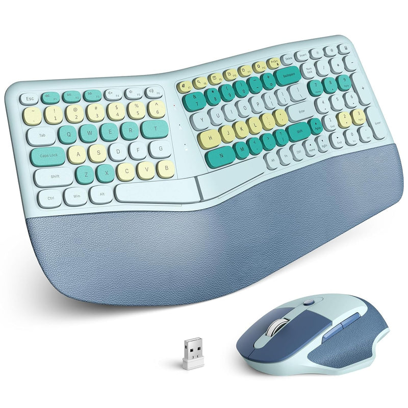 Ergonomic Wireless Keyboard And Mouse Combo Coral - 2.4G Split Colorful Keyboa