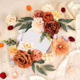 Terracotta Artificial Flowers Fake Roses With Stems Burnt Orange Floral Arrangements Bouquet Of Flowers For Centerpieces Bridal Shower Party Home Fall Wedding Decor