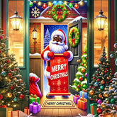 Vintage Merry Christmas Front Door Cover Winter Wonderland Xmas Holiday House Decorations Polyester Hanging Banner For Indoor/Outdoor Party Supplies (Merry Christmas Type F,35X71 Inches)