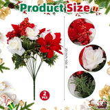 2 Pcs 20 Inch Artificial Red Poinsettia White Rose Bouquet With Berry Pine Branch 12 Stems Velvet Faux Poinsettia Floral For Vases Wreaths Garland Indoor Outdoor Christmas Tree Home Decorations