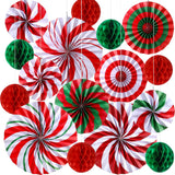 21 Pcs Christmas Candy Hanging Paper Fans Peppermint Christmas Banners Xmas Classroom Ceiling Decorations Tissue Poms Honeycomb Ball Ornaments For Birthday Wall Decor Supplies(Fashion)