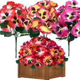 Artificial Flowers For Outdoors,10 Bundles Uv Resistant Fake Silk Pansy Flowers,Summer Pansies Faux Plants Outdoor Decorations For Patio,Garden Porch Planters(Mix-Color)
