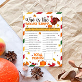 Thanksgiving Party Icebreaker Card - Who Is The Biggest Turkey -A Set Of 20 Game Cards, Thanksgiving Dinner Game For Teens & Adults, Friendsgiving, Harvest, Holiday, Party Favor And Supplies - A02