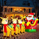 12Ft Christmas Inflatables, Black Santa Claus On Sleigh With Reindeer, Blow Up Christmas Decorations Outdoor With Lights