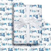 14Th Birthday Wrapping Paper Roll - Blue Happy 14Th Birthday With Heart Gift Wrap For For Age14 Teens, Kids, Boys - Mini Roll - 17 Inches X 16.4 Feet (23.2 Sq.Ft.)