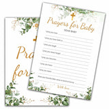 Eucalyptus Baptism Games, Prayers For Baby Game, Gold Foil Greenery Theme First Holy Communion Religious Party Games, Baby Shower Party Activities & Gender Reveal Party Decorations -30 Game Cards(01)