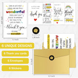 6 Pcs Thank You Cards With Envelope, 8 X 5.3 Inches, Appreciation Card For Men Women, Lovely Thank You Gifts Card For Friend, Coworker, Teacher
