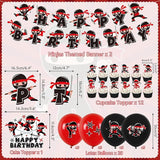 Ninja Birthday Party Decoration - Include Happy Birthday Banner, Backdrop, Cake Toppers, Tablecloth And Balloons, Ninja Warrior Master Party Supplies For Boys Girls Baby Shower Karate Party