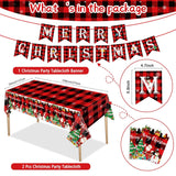173 Pieces Christmas Party Supplies Buffalo Christmas Paper Plates And Napkins Disposable Xmas Tableware Set Merry Christmas Plaid Tablecloths Banner For Christmas Holiday Party Decor Serves 24 Guests