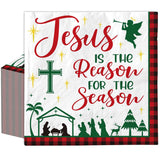 50Pcs Christmas Nativity Paper Napkin Plaid Christian Disposable Napkin Holy Night Dessert Dinner Hand Napkin For Xmas Holiday Party Supplies