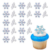 Snowflake Rings, Sparkly Glitter Cupcake Decorations, Snow Cupcake Toppers For Festive Christmas, New Year, And Winter Treats, Food Safe & Ready To Use – 24 Pack