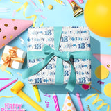 13Th Birthday Wrapping Paper Roll - Blue Happy 13Th Birthday With Heart Gift Wrap For For Age13 Teens, Kids, Boys - Mini Roll - 17 Inches X 16.4 Feet (23.2 Sq.Ft.)