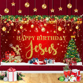 Happy Birthday Jesus Party Decorations Banner - Red Christmas Jesus Birthday Party Supplies For Indoor/Outdoor Decor