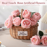 10Pcs Real Touch Peonies Artificial Flowers, Faux Austin Rose With Long Stem Look Real Fake Flower For Christmas Valentines Arrangement Wedding Party Home Kitchen Decor(Pink)
