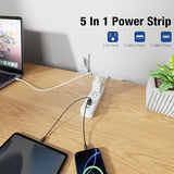 Flat Plug Power Strip with 3 USB Ports and 2 AC Outlets