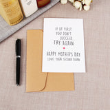 If At First You Don'T Succeed Funny Mother'S Day Card, Funny Card For Mum, Card For Mom, Mothers Day Card, Funny Card, Card For Her, Funny Sibling Card, Second Born Child,Mother'S Day Card From