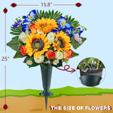Artificial Cemetery Flowers For Grave Decorations: Sunflower, Rose, Cattleya Bouquet With Vase – Ideal For Sympathy & Memorial Tributes