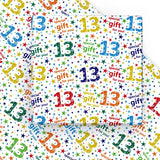 Birthday Wrapping Paper Sheet - 6 Sheets Colorful 13Th Birthday Design Folded Flat For Bday, Party, Baby Showers - 19.7 Inch X 27.5 Inch Per Sheet