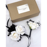 Wedding Flower Set With Rose Corsage And Boutonniere For Men (Black & White)