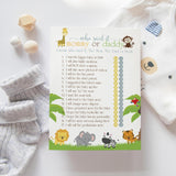 Cute Jungle Baby Shower Games - 25 Guess Who Mommy Or Daddy Game Cards - Fun Gender Reveal Guessing Activities For Guests - Safari Theme For Boy Or Girl