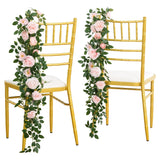 4Pcs Pink & Sage Green Hanging Flowers Garland Wedding Chair Decorations Aisle Pew Floral Swag Artificial Flowers For Ceremony Chair Back Floral Decor Reception Church Party